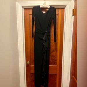 Lauren Ralph Lauren Black Long Sleeve Dress with Ruffle